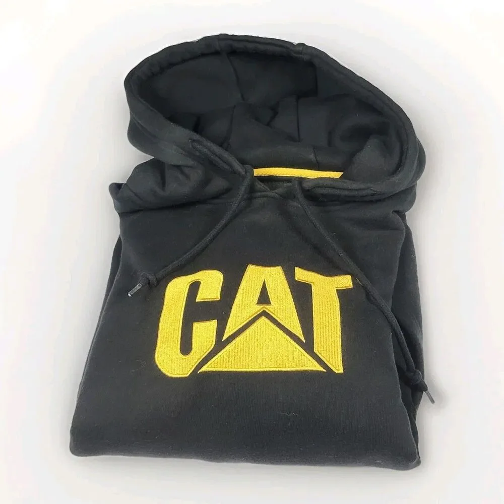 CAT Hoodie Mens XL Black Fleece Pockets‎ Heavyweight